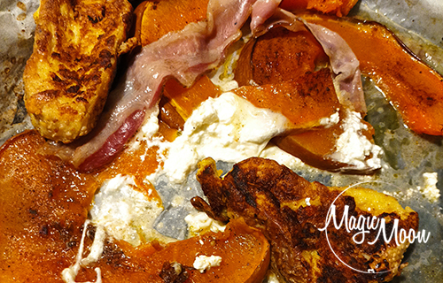Zucca al forno bacon burrata uova